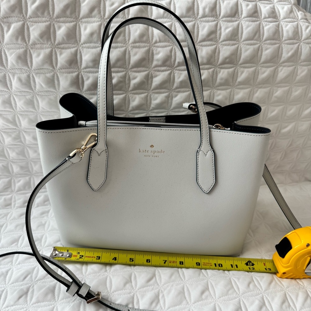 NWT Kate Spade Harper Satchel Bag in Moonlight Gray Leather Navy Interior. - Picture 5 of 16